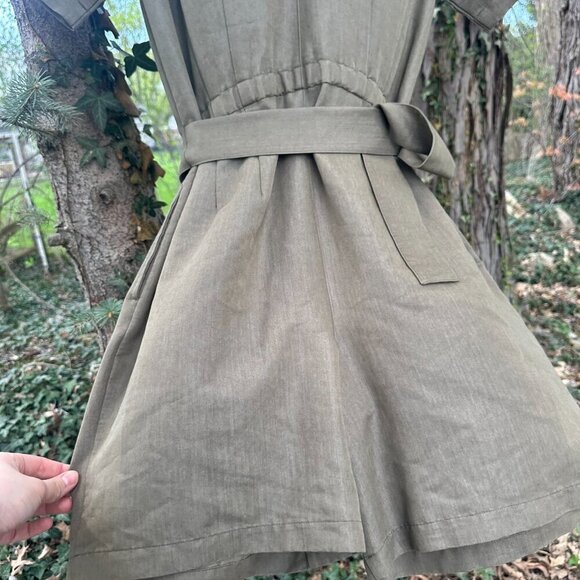 Together Green Notched Collar Shirt Romper with Belt Lace Detail - Picture 11 of 12